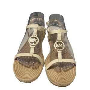MICHAEL KORS HOPE WHITE PATENT MK LOGO ESPADRILLE SANDALS SIZE 6.5